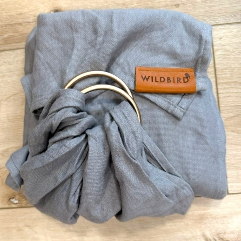 WildBird Owl grey Modal/Linen Ring Sling 74" Rose Gold Rings EUC